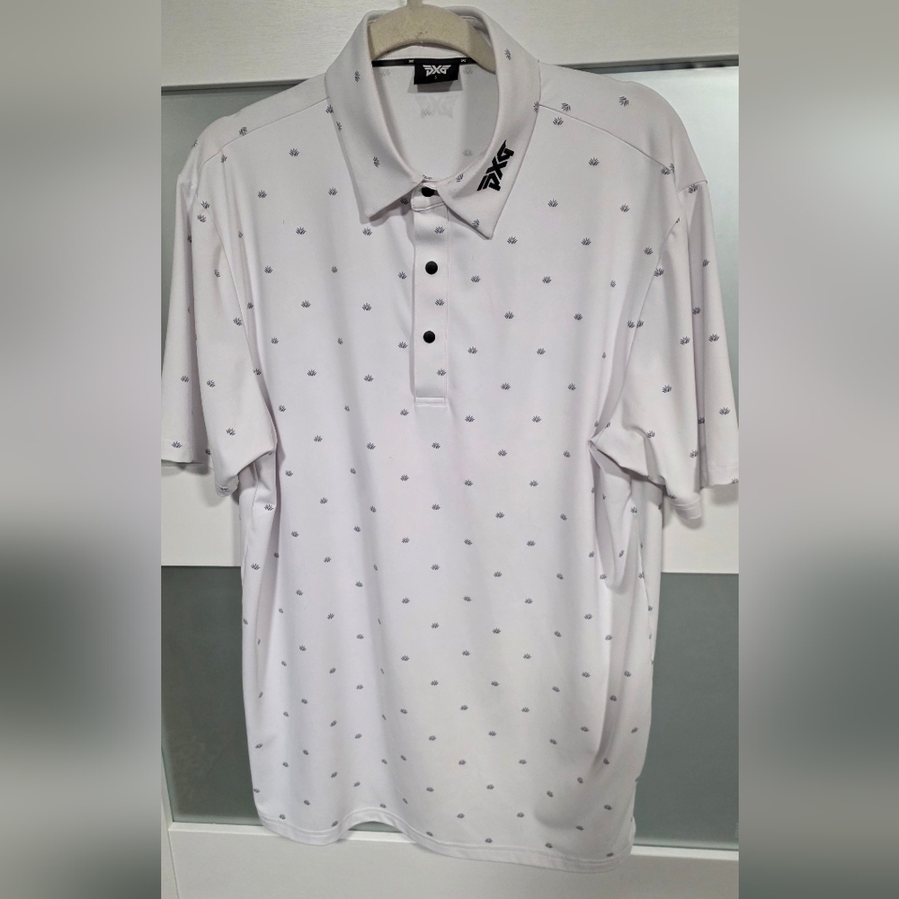 PXG White Polo with Small Navy Micro-Print
